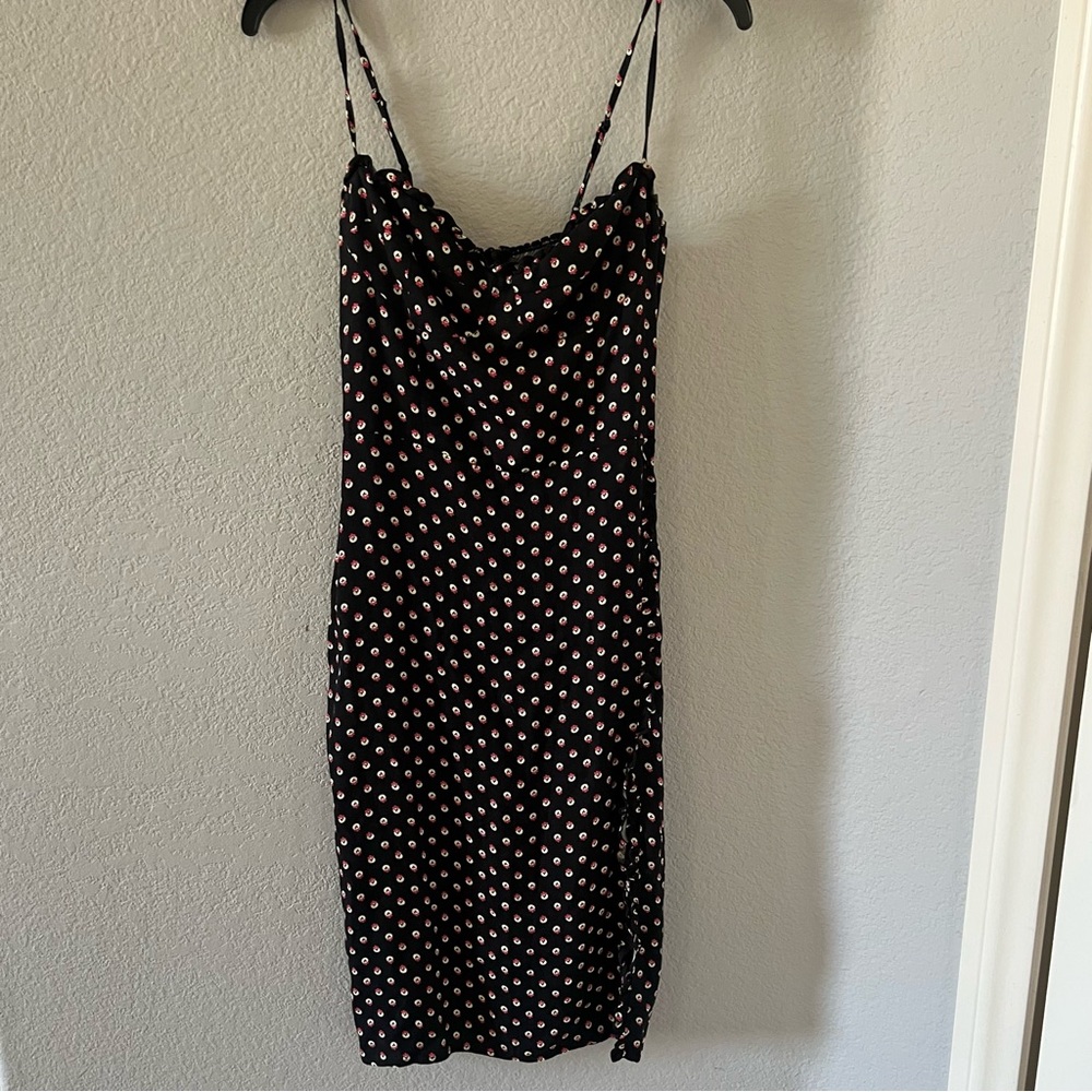 NEW Reformation Midi Slit dress polka dot with pink detail